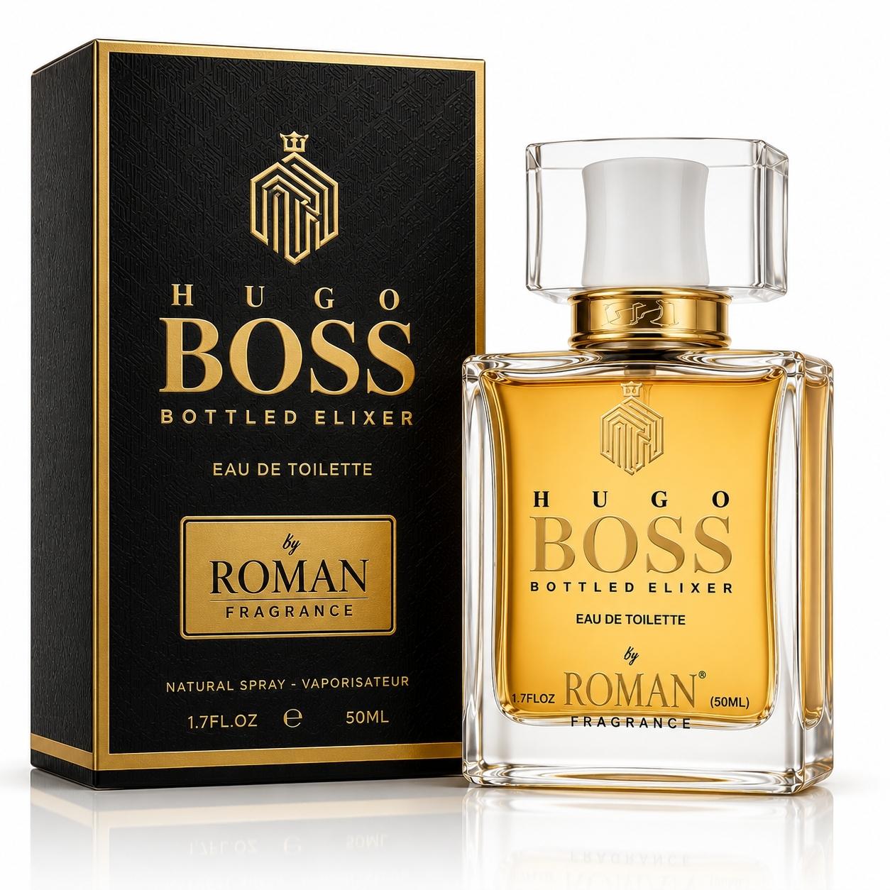 Roman Fragrance Hugo Boss Bottled Elixir Eau De Toilette bottle close-up