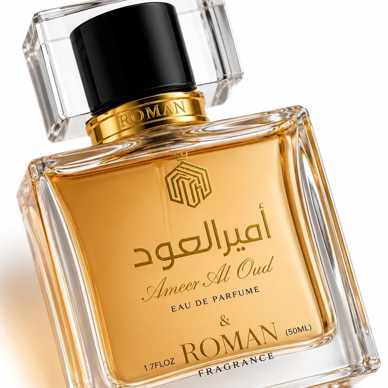 Roman Fragrance Ameer Al Oud Eau De Parfum bottle close-up