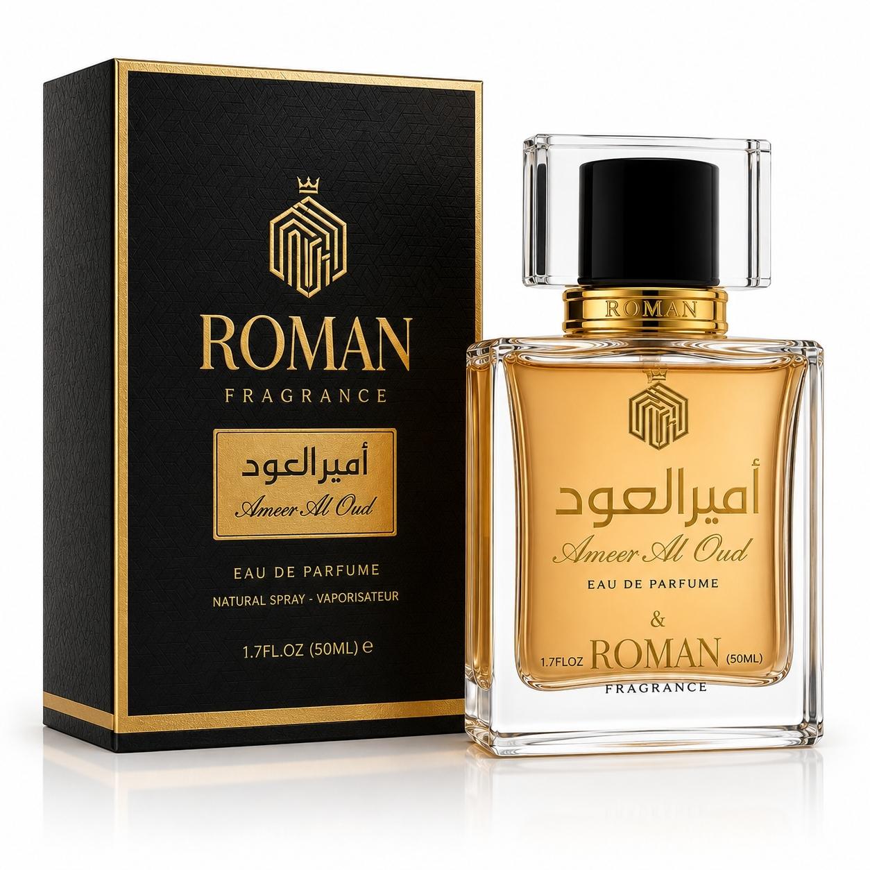 Roman Fragrance Ameer Al Oud Eau De Parfum luxury presentation