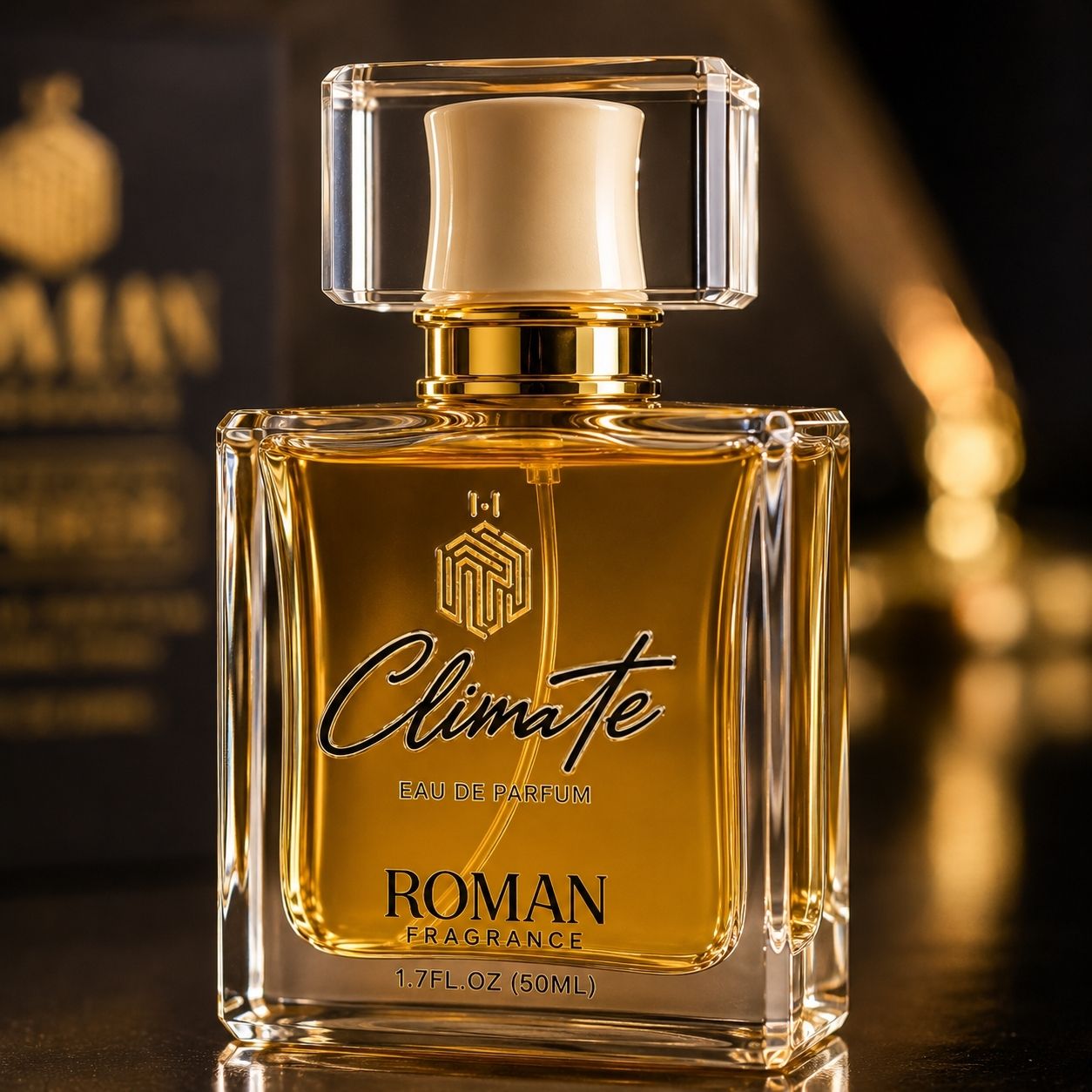 Roman Fragrance Climate Eau De Parfum bottle close up